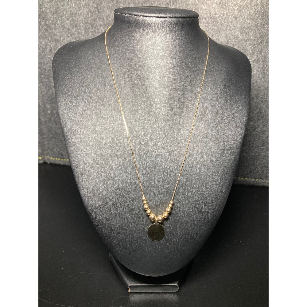 Gold Tone Beaded 18" Necklace Blank Round Disc Pendant Engravable Minimalist